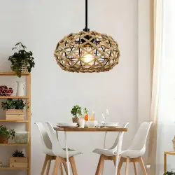 Lampada a Sospensione in Corda di Canapa Intrecciata, Lampadario per…