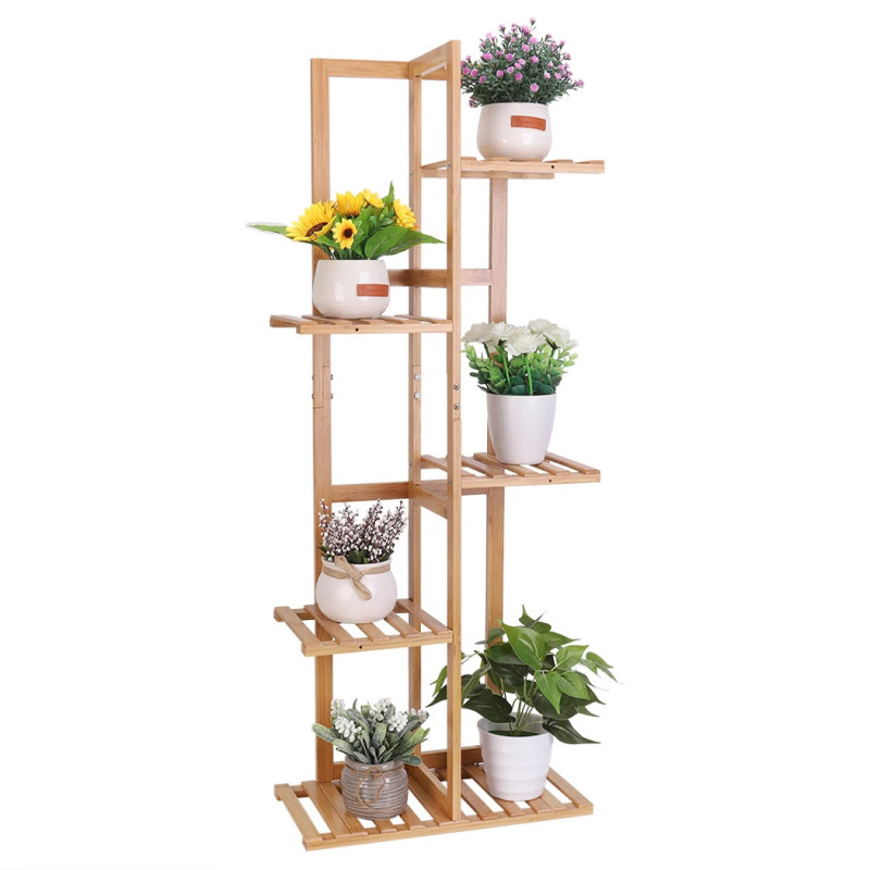High Angular Bamboo Plant Stand, Durable Shelf Display Multifunctional