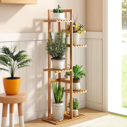 High Angular Bamboo Plant Stand, Durable Shelf Display Multifunctional