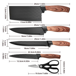Set di 6 Coltelli da Cucina Neri, Set di Coltelli da Chef Affilati…