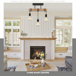 3-Light Rustic Suspended Lamp, Black Wood Ceiling Light