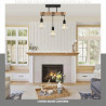 3-Light Rustic Suspended Lamp, Black Wood Ceiling Light