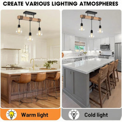 3-Light Rustic Suspended Lamp, Black Wood Ceiling Light