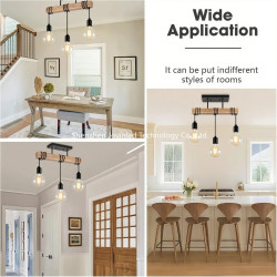 3-Light Rustic Suspended Lamp, Black Wood Ceiling Light