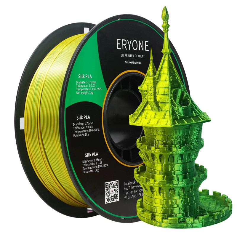 ERYONE 3D Filament in Bicolor/Duo-Color PLA Silk, 1.75 mm Diameter…
