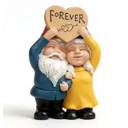 Garden Statue - Couple of Gnomes with Heart, Resin Figurine for…