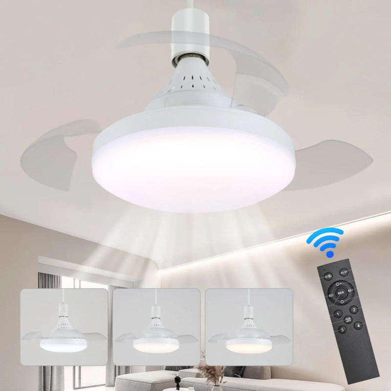 Ventilador de Techo con Luz LED Retracible Invisible, Diseño Moderno