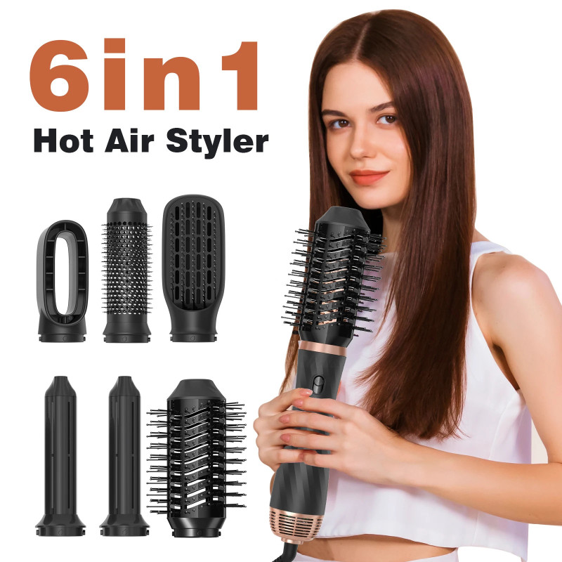 6-in-1 Hot Air Brush Multifunction Tool: Flat Iron and Curlers, Blow…