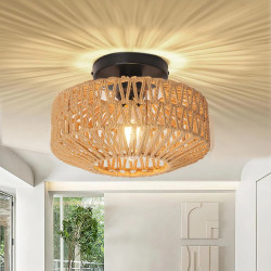 Plafoniera in Tessuto a Mano Lampada da S soffitto in Rattan Moderna