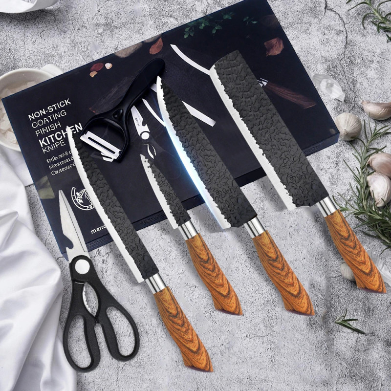 Set of 6 Forged Chef's Knives Made by Hand in Stainless Steel