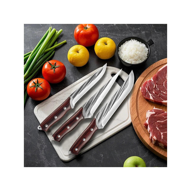 Cuchillo de tallado de tres piezas con mango de madera - Cuchillo...