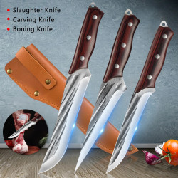 3-Piece Carving Knife Set with Wood Handle - Forged Butcher Knife...