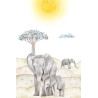Safari Elephant Mural Decor - Beige and Blue Wall Art Framed Print...