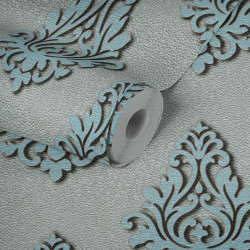 Special Offer: Modern Wallpaper Single Color Blue Silver in Fabric...