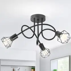 Lampadario a Soffitto a 3 Luci, Colore Nero, Illuminazione Moderna...