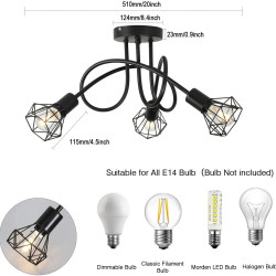 Lampadario a Soffitto a 3 Luci, Colore Nero, Illuminazione Moderna...