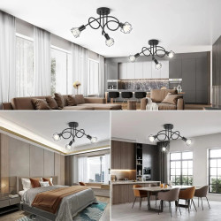 Lampada a Soffitto a 3 Luci, Colore Nero, Illuminazione Moderna...