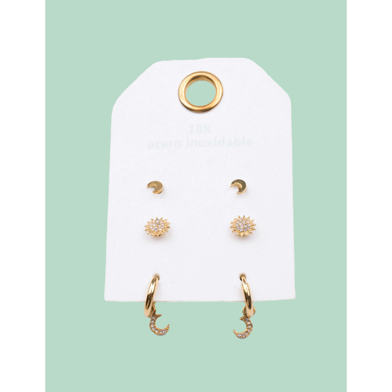CUCOCUCA YXQ Pack 01 Set of 3 Pairs of Stainless Steel Earrings...
