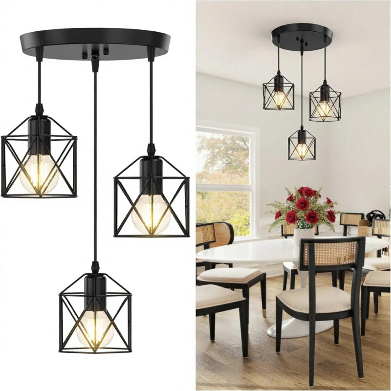 Lampara suspendida Joyinled de 3 luces de metal, linterna para...