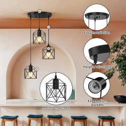 Lampada a Sospensione Joyinled a 3 Luci in Metallo, Lampadario per...