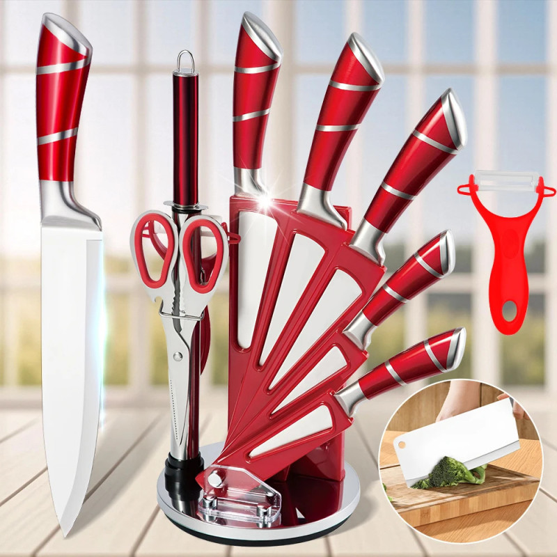Set of 9 Professional Chef Knives with Rotating Block
