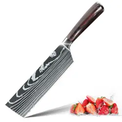 Couteau de chef Santoku en acier inoxydable avec lame damascée