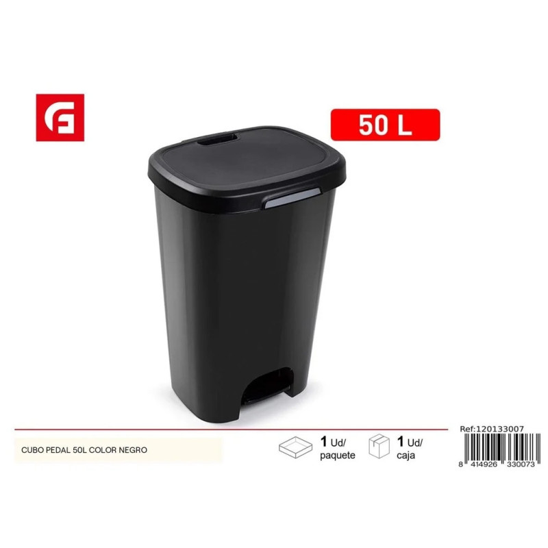 Cestino a pedale nero da 50L per spazzatura e riciclaggio