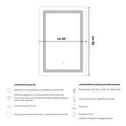 Cycladic Rectangular LED Mirror 60x80 cm with Backlighting and...