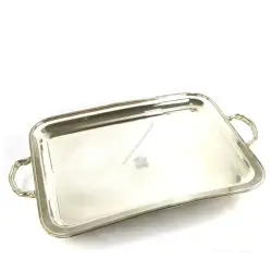 Classic Sheffield Silver Metal Rectangular Tray with Emblem and...