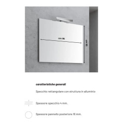 Rettangolare 95x68 cm Alluminio LED Specchio Bagno Essenziale...