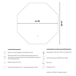 miroir led ottagonale de 80x80 cm avec interrupteur tactile...
