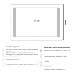 LED Rectangular Mirror with Touch Switch 120x80 cm, 6000K - 6500K...