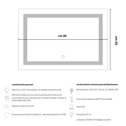 LED Rectangular Mirror with Touch Switch Backlit - 80x60 cm 6000K