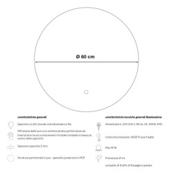 Modern LED Round Mirror with Retro照明、60 cm, Color Temperature...