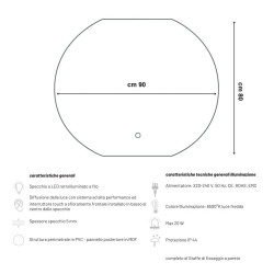 Evia 90x80 cm LED-Spiegel mit Beleuchtung und Touch-Schalter für...