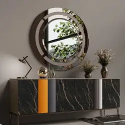 Geo-Contemporary Round Wall Mirror, Modern Home Decor, Decorative...