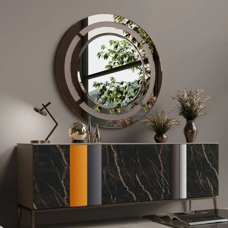 Geo-Contemporary Round Wall Mirror, Modern Home Decor, Decorative...
