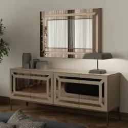 Contemporary Decorative Mirror with Smoked Glass and Layered Frame