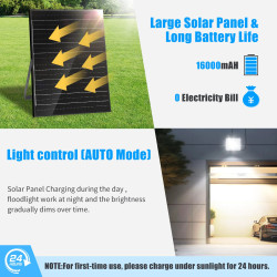 Faro LED de 16000 mAh con Control Remoto, Panel Solar y Batería de...