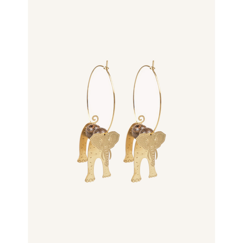 CUCOCUCA YXQ E282 Golden Brushed Stainless Steel Earrings with Wood Accents