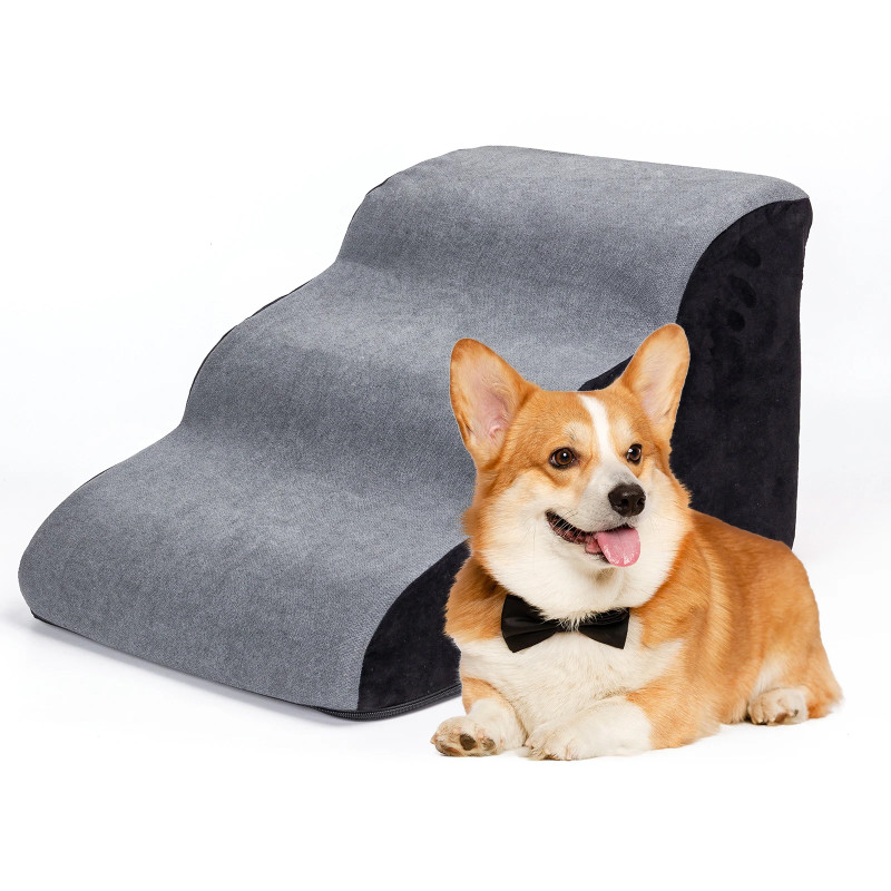 Nobleza Durable 3-Step Triangle Dog Stair High-Density Foam Pet Bed