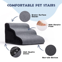 Nobleza Durable 3-Step Triangle Dog Stair High-Density Foam Pet Bed