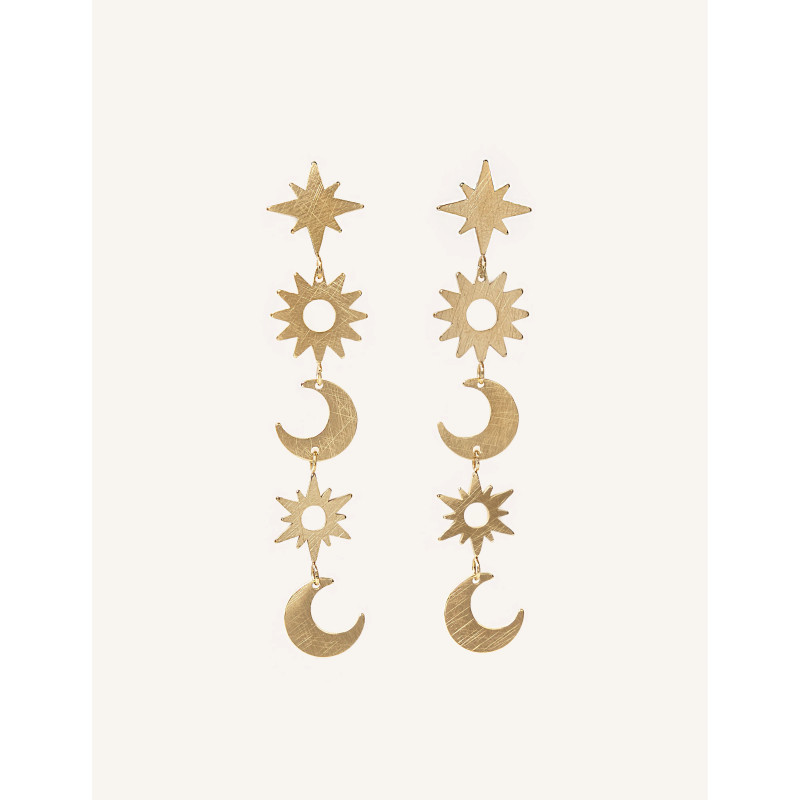 CUCOCUCA YXQ E152 Gold Plated Sunburst Moon Earrings