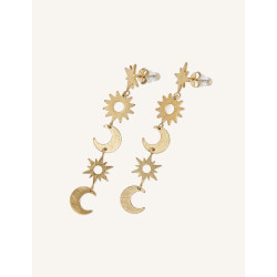 CUCOCUCA YXQ E152 Golden Stainless Steel Sunburst Moon Earrings