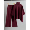 Completo Maglione Due Pezzi da Donna Autunno Inverno: Maglione a Collo Alto con Mantella e Pantaloni Larghi in Maglia Tinta Unit