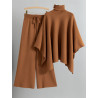 Completo Maglione Due Pezzi da Donna Autunno Inverno: Maglione a Collo Alto con Mantella e Pantaloni Larghi in Maglia Tinta Unit