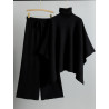 Completo Maglione Due Pezzi da Donna Autunno Inverno: Maglione a Collo Alto con Mantella e Pantaloni Larghi in Maglia Tinta Unit