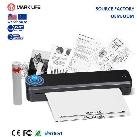 Stampante Termica Wireless Portatile W-Marklife, Mini 1500mAh, Interfaccia USB, per Telefono e Computer, Uso in Viaggio, Certifi