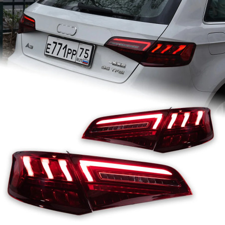 Fendino Posteriore AKD per Audi A3 S3 Sportback Hatchback 2013-2016, LED con Funzione Nebiello e Segnalazione Freno e Girare