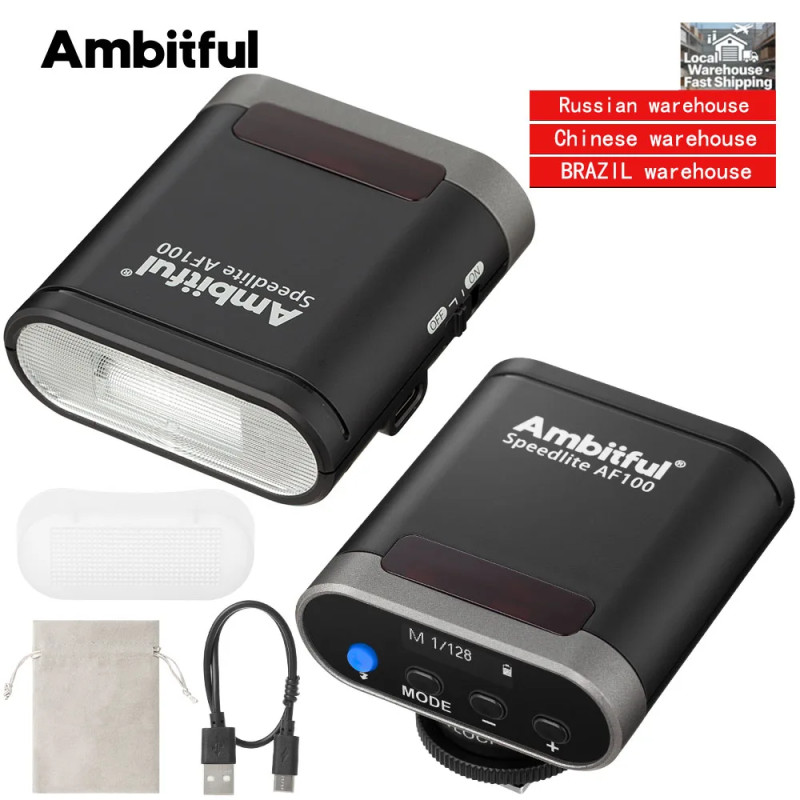 Flash per Fotocamera Mini Ambitful AF100 GN12 5600k Speedlite con Attacco Standard Hot Shoe per Sony Canon Nikon